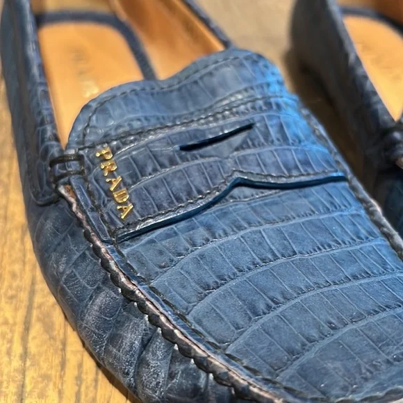 Blue Prada loafers in excellent condition